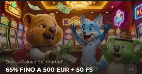 Bonus reload del martedi 65 fino a 500 euro 50 fs